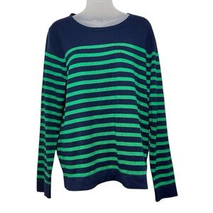 J. Crew Navy & Green Striped Teddie Sweater